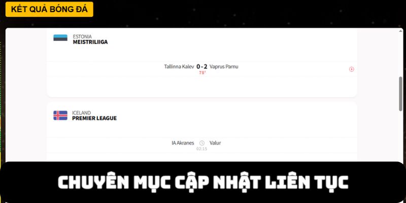 Chuyên mục kết quả bóng đá cập nhật thông tin liên tục